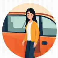 Happy driver getting into a car
